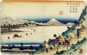 vue du lac Suwa vu du col de Shiojiri 1830 Keisai, Ukiyoye Peinture à l'huile